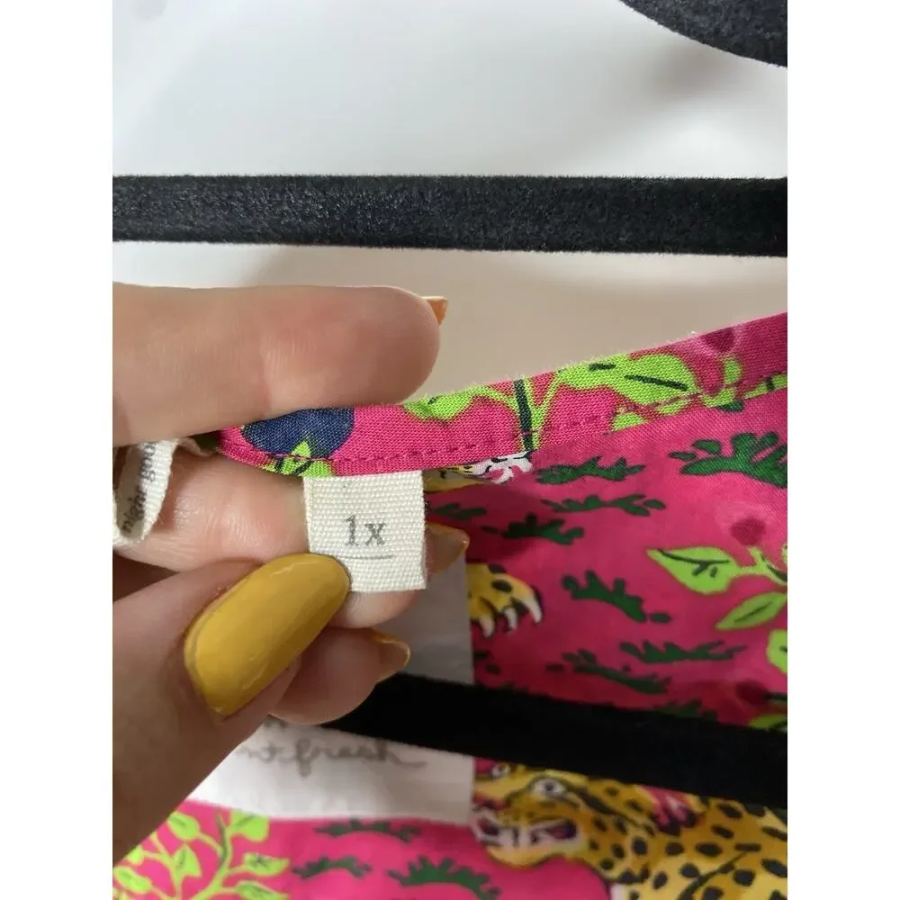 Printfresh Bagheera Pintuck Sleep Dress Women's Plus 1X Cotton Pink Leopard - Picture 4 of 7